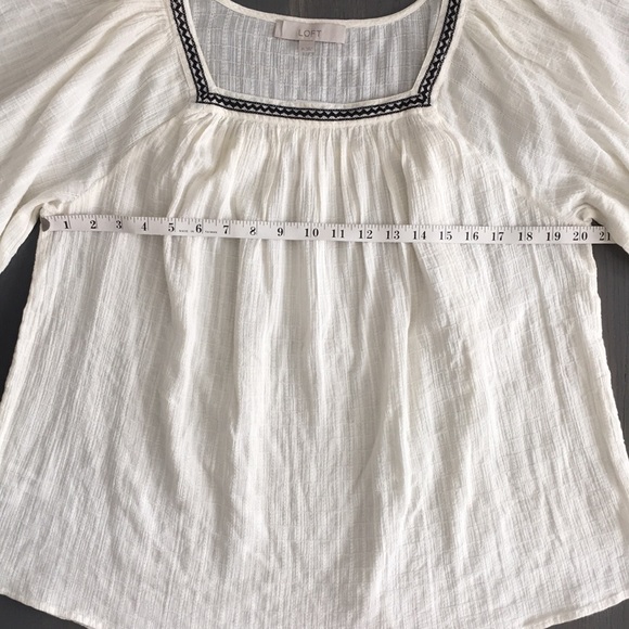 LOFT Textured Embroidered 100% Cotton Flowy Peasant Top, sz Medium - Picture 10 of 14
